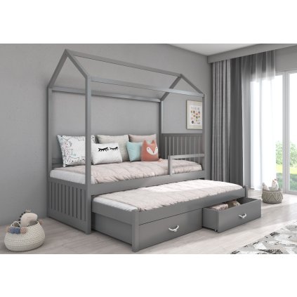 Rozkládací postel JONASZEK, CH-Jon-G-190-E1199, 180x80 cm se zábradlím, tmavě šedá