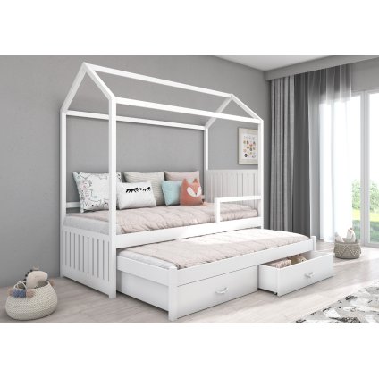 Rozkládací postel JONASZEK, CH-Jon-W-190-E1191, 180x80 cm se zábradlím, bílá