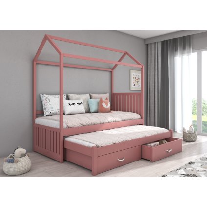 Rozkládací postel JONASZEK, CH-Jon-P-208-E1187, 200x90 cm, růžová