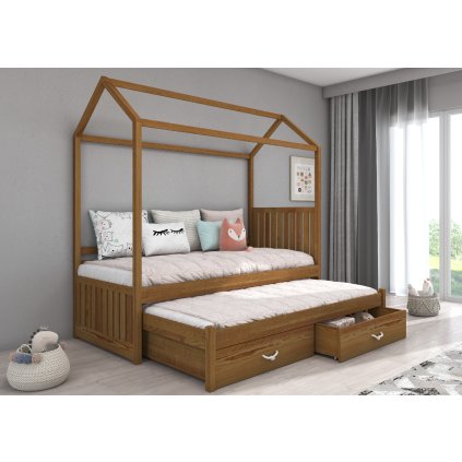 Rozkládací postel JONASZEK, CH-Jon-OAK-190+M-E211, 180x80 cm s matrací, tmavý dub