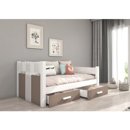 Postel BIBI, CH-BIB-W-T-M-200, 200x90 cm s matrací, bílá/truffle