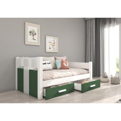 Postel BIBI, CH-BIB-W-GR-M-200, 200x90 cm s matrací, bílá/zelená