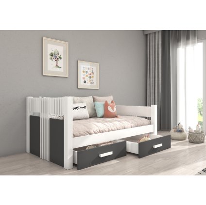 Postel BIBI, CH-BIB-W-AN-M-200, 200x90 cm s matrací, bílá/antracit