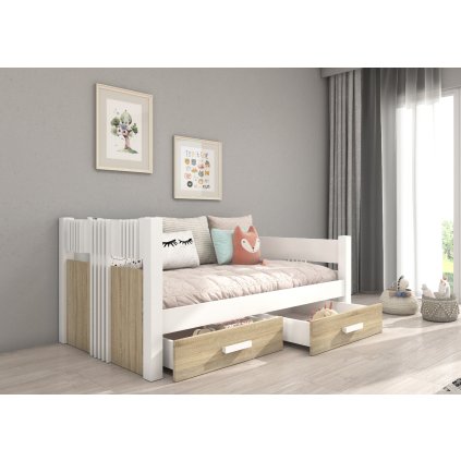Postel BIBI, CH-BIB-W-S-180, 180x80 cm, bílá/dub sonoma