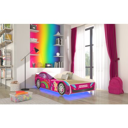 Postel CAR PINK, CH-CAR-PINK-140+L-S003, 140x70 cm s LED osvětlením a matrací, růžová