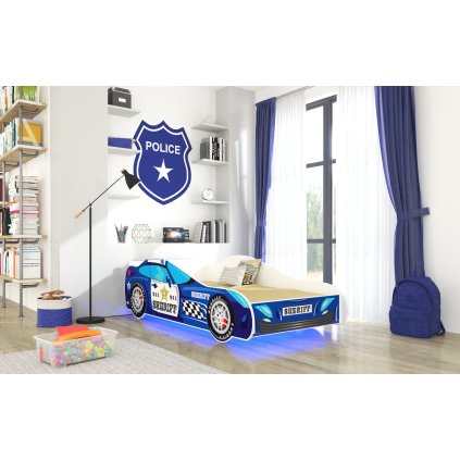 Postel SHERIFF, CH-SHE-140+L-S007, 140x70 cm s LED osvětlením a matrací, modrá