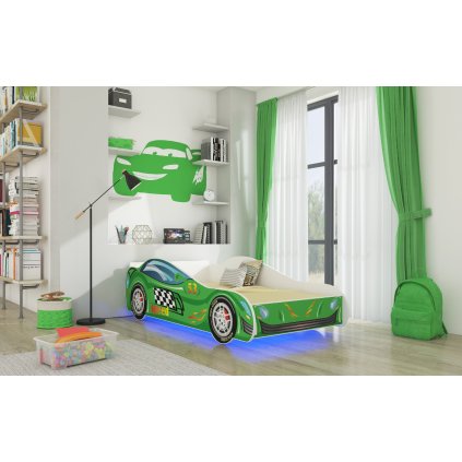 Postel SPEED, CH-SPE-160+L-S010, 160x80 cm s LED osvětlením a matrací, zelená