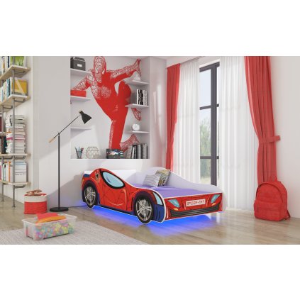 Postel SPIDER, CH-SPI-140+L-S011, 140x70 cm s LED osvětlením a matrací, červená