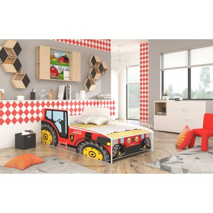 Postel TRACTOR RED, CH-Tra-R-140-E051, 140x70 cm s matrací, červená