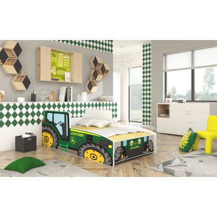 Postel TRACTOR GREEN, CH-Tra-G-140-E049, 140x70 cm s matrací, zelená
