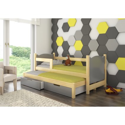 Rozkládací postel CAMPOS, CH-Camp-PIN+GRA-D027, 180x75 cm s matrací, borovice/šedá