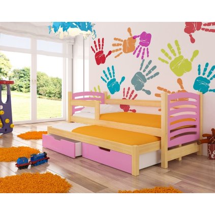 Rozkládací postel AVILA, CH-Avi-PIN+P-D010, 180x75 cm s matrací, borovice/růžová