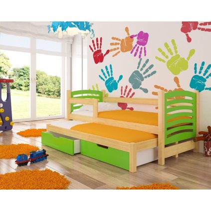 Rozkládací postel AVILA, CH-Avi-PIN+G-D008, 180x75 cm s matrací, borovice/zelená