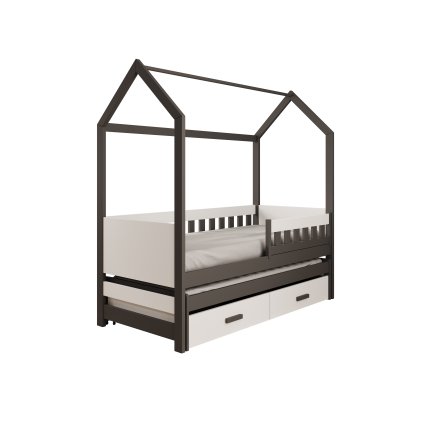 Rozkládací postel JASPIS, CH-JAS-GW-200-M, 200x90 cm se zábradlím a matrací, šedá/bílá