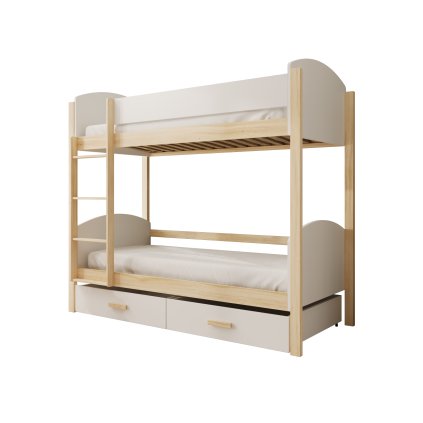 Patrová postel JORI, CH-JOR-WP-200-M, 200x90 cm s matrací, borovice/bílá