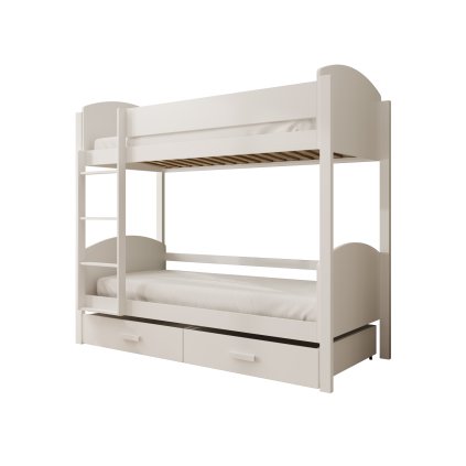 Patrová postel JORI, CH-JOR-W-200-M, 200x90 cm s matrací, bílá