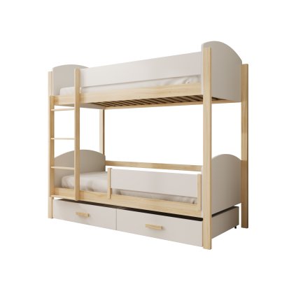 Patrová postel JORI, CH-JOR-WP-200-BAR-M, 200x90 cm se zábradlím a matrací, borovice/bílá