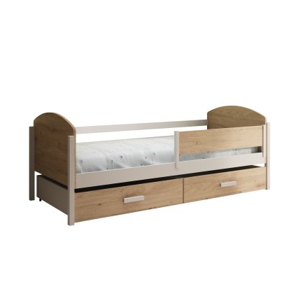 Postel KALIA, CH-KAL-WO-180-M, 180x80 cm s matrací, bílá/dekor dub