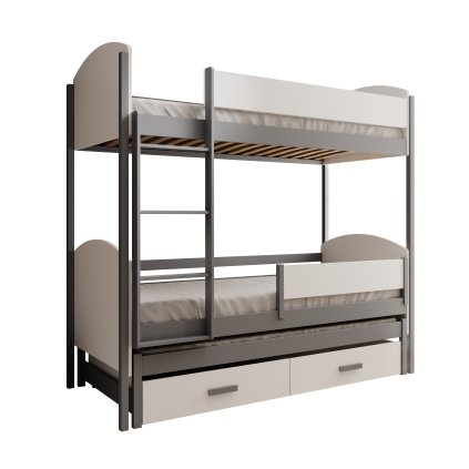 Rozkládací patrová postel LEIA, CH-LEI-WG-200-M, 200x90 cm se zábradlím a matrací, šedá/bílá