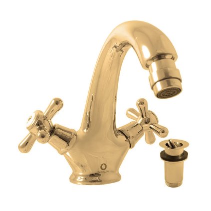 Bidetová baterie s výpustí MORAVA RETRO - MK143.xZ, Zlatá lesk (SLEZÁK RAV-Barva Zlatá lesk, SLEZÁK RAV-Připojovací hadičky - závit 1/2")