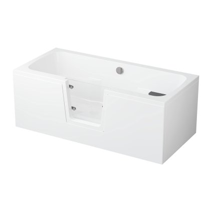 Vana s dvířky Polimat OVI 160x75 LEVÁ s bílým čelním krycím panelem + vanový sifon automat s přepadem VABPS-ZU 70