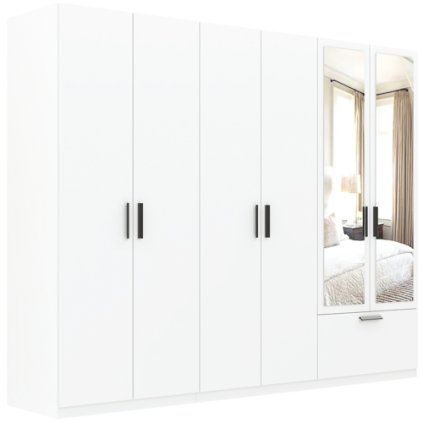 6-dveřová skříň LITA 6D1S se zrcadlem, bílá