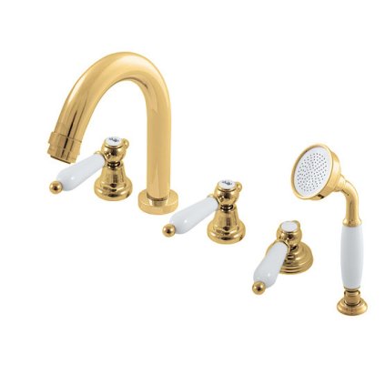 Vanová baterie 5-otvorová MORAVA RETRO - MK562.xPZ, Zlatá lesk (SLEZÁK RAV-Barva Zlatá lesk, SLEZÁK RAV-Připojovací hadičky - závit 3/8")