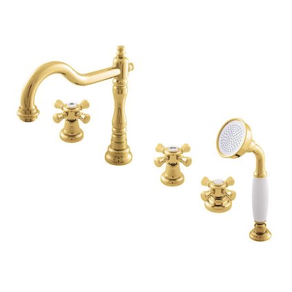 Vanová baterie 5-otvorová MORAVA RETRO - MK364.xPZ, Zlatá lesk (SLEZÁK RAV-Barva Zlatá lesk, SLEZÁK RAV-Připojovací hadičky - závit 3/8")