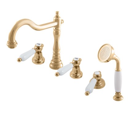 Vanová baterie 5-otvorová MORAVA RETRO - MK564.xPZ, Zlatá lesk (SLEZÁK RAV-Barva Zlatá lesk, SLEZÁK RAV-Připojovací hadičky - závit 3/8")