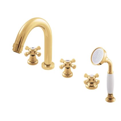 Vanová baterie 5-otvorová MORAVA RETRO - MK362.xPZ, Zlatá lesk (SLEZÁK RAV-Barva Zlatá lesk, SLEZÁK RAV-Připojovací hadičky - závit 3/8")