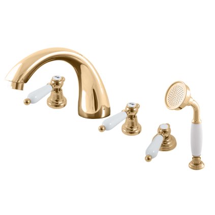 Vanová baterie 4-otvorová MORAVA RETRO - MK569.xPZ, Zlatá lesk (SLEZÁK RAV-Barva Zlatá lesk, SLEZÁK RAV-Připojovací hadičky - závit 3/8")
