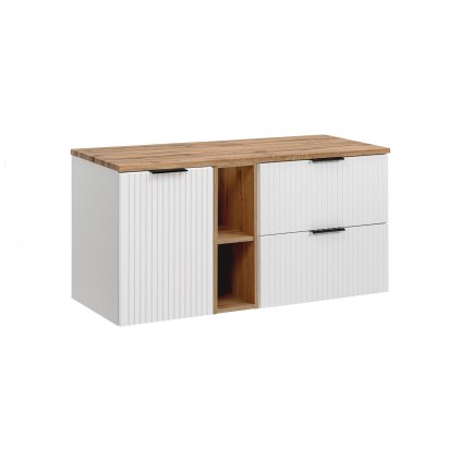 Koupelnová skříňka pod deskové umyvadlo s košem na prádlo Adel White SET-ADW B WOTAN LB 140 bílá/dub wotan