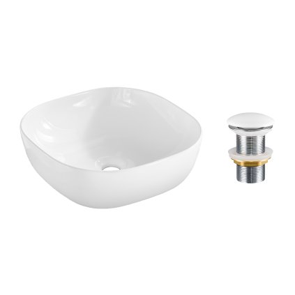 Keramické umyvadlo na desku Smile 40 41x41 + výpusť Click-Clack, bílá