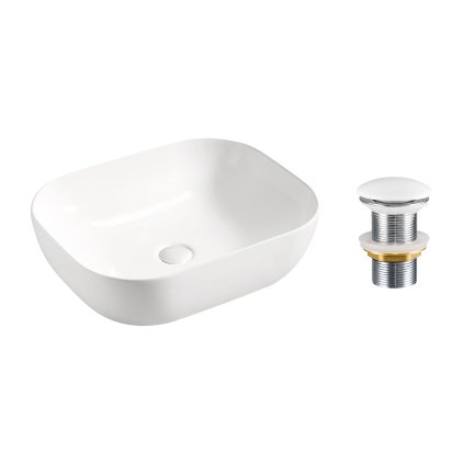 Keramické umyvadlo na desku Smile 50 50x40 + výpusť Click-Clack, bílá