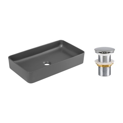 Keramické umyvadlo na desku Beyond 61x34 šedé + výpusť Click-Clack, chrom