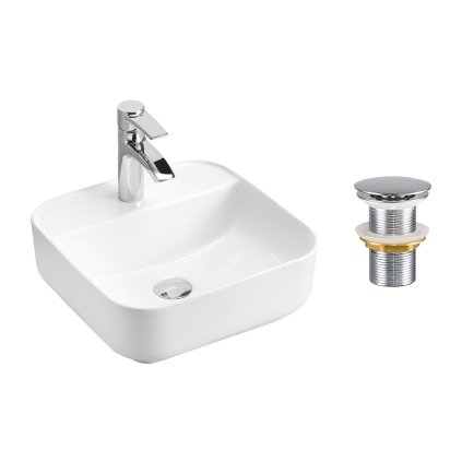 Keramické umyvadlo na desku Magic 40x40 bílé + výpusť Click-Clack, chrom