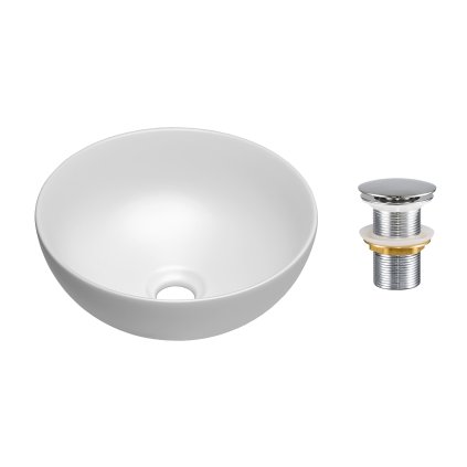 Keramické umyvadlo na desku Domi 32x32 bílé + výpusť Click-Clack, chrom