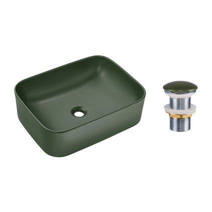 Keramické umyvadlo na desku Kama 50x38,5 zelená + výpusť Click-Clack zelená