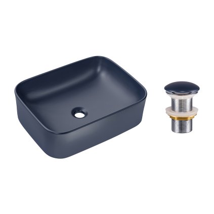 Keramické umyvadlo na desku Kama 50x38 modrá + výpusť Click-Clack modrá