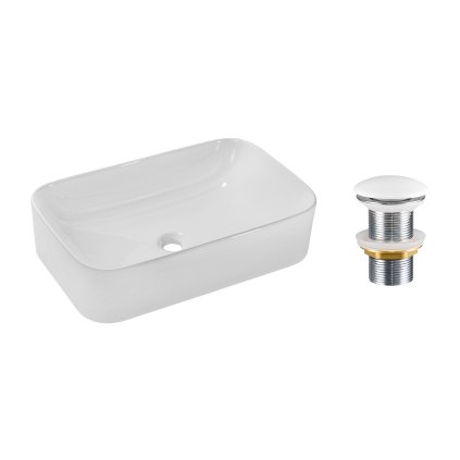 Keramické umyvadlo na desku Kati 60 61x38 + výpusť Click-Clack, bílá