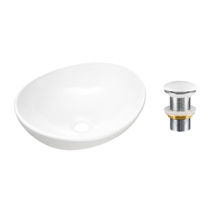 Keramické umyvadlo na desku Lola 40x33 + výpusť Click-Clack, bílá