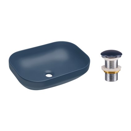 Keramické umyvadlo na desku Neli 50x35 modrá + výpusť Click-Clack modrá