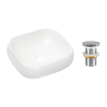 Keramické umyvadlo na desku Nika 45x40 bílá + výpusť Click-Clack chrom