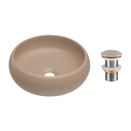 Keramické umyvadlo na desku Wiki 36x36 cappuccino + výpusť Click-Clack cappuccino