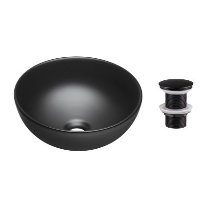 Keramické umyvadlo na desku UN-DOMI-MB 32x32 + výpusť Click-Clack, černá mat