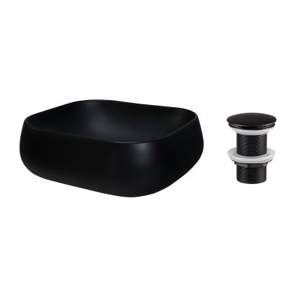 Keramické umyvadlo na desku UN-NIKA-MB 45x40 + výpusť Click-Clack, černá mat