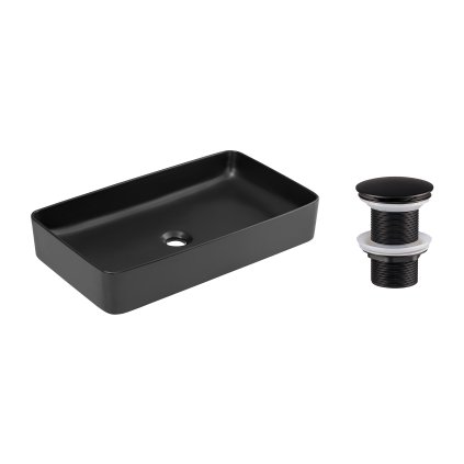 Keramické umyvadlo na desku UM-SLIM 60 černé 61x34 + výpusť Click-Clack, černá