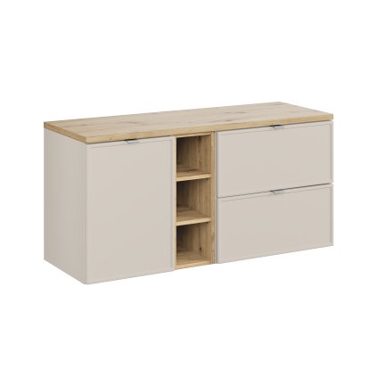 Koupelnová skříňka pod deskové umyvadlo s košem na prádlo set Bella Cashmere III. 120 kašmír/dub artisan