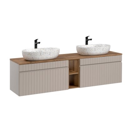 Koupelnová skříňka s deskovými umyvadly set Iconic Cashmere 180 kašmír/dub coast evoke