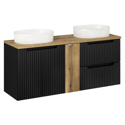 Koupelnová skříňka s deskovými umyvadly set Nova Black 140 černá/dub coast evoke